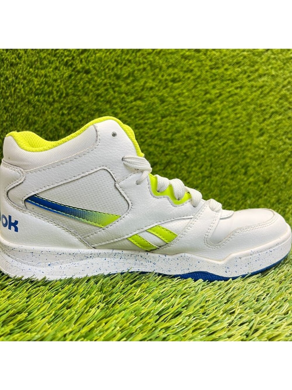 Reebok Bb4500 Court Boys Size 5Y White Yellow Athletic Leather Shoes Sneakers